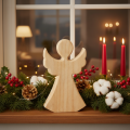 Wooden angel decorative figure made of light natural wood, Christmas decoration, 30cm | Floristik24.ie