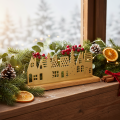House silhouette decoration Advent on wooden base 29cm | Floristik24.ie