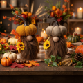 Autumn figurine pumpkin gnome with sunflower and beard 16cm 2pcs | Floristik24.ie