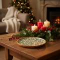 Christmas decorative plate with holly motif, 25cm | Floristik24.ie