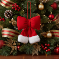 Fabric bow made of flannel with plush trim, for hanging, 15cm | Floristik24.ie