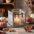 Glass tealight holder in a rustic wooden frame – grey and white, 10x9x10cm – Charming table decoration | Floristik24.ie