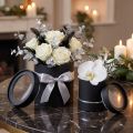 Flower box round cardboard black, silver Ø10/12cm set of 2 | Floristik24.ie