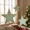 Wooden stars for hanging window decoration mint gold 12/20/26cm set of 3 | Floristik24.ie