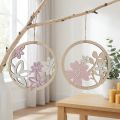 Decorative Hanging Wood Flowers Natural White Purple Glitter Ø12cm 6 Pcs | Floristik24.ie