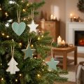Christmas tree wooden pendant set, heart-tree-star, mint-green-white, 4.5 cm, 9 pieces - Christmas decoration | Floristik24.ie