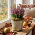 Planter for autumn, metal bucket with leaf decoration, golden metal vessel Ø14cm H12.5cm | Floristik24.ie