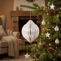 Honeycomb Christmas ball paper white FSC Ø15cm H20cm | Floristik24.ie