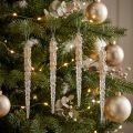 Decorative icicles for hanging champagne glitter 14.5cm 4pcs | Floristik24.ie