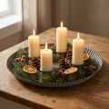 Plate with 4 candle holders Ø25cm H3cm Grey | Floristik24.ie