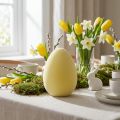 Easter egg decoration egg light yellow plastic flocked 20cm | Floristik24.ie
