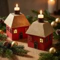 Candle Holder Christmas House Wood Red 9×9×11cm 2 Pcs | Floristik24.ie