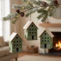 Decorative felt house hangers, green natural, Christmas decoration, set of 4 | Floristik24.ie