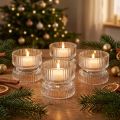 Tealight holder ribbed glass decoration clear Ø9cm H7cm 4 pcs | Floristik24.ie