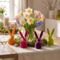 Small Sitting Easter Bunnies, Colorfully Flocked, 13cm, 8 Pieces | Floristik24.ie
