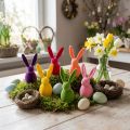 Flocked rabbit, colorful, 13cm high, assorted, 6 pieces | Floristik24.ie