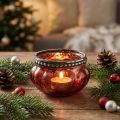 Tealight glass antique red silver with metal rim Ø6cm H3.5cm | Floristik24.ie