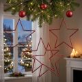 Large red Christmas decoration stars with glitter for hanging, 24cm, set of 6 | Floristik24.ie