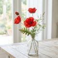 Poppy decoration garden flower with 3 flowers red L70cm | Floristik24.ie