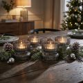 Glass tealight holder, decorative, ribbed, grey tinted, Ø9cm, H7cm, 4 pieces | Floristik24.ie