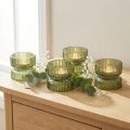 Glass tealight holders, decorative, ribbed, green, Ø9cm, H7cm, 4 pieces | Floristik24.ie