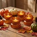 Glass tealight holders, ribbed, decorative, orange, Ø9cm, H7cm, 4 pieces | Floristik24.ie