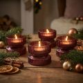 Glass tealight holders, decorative, ribbed, berry design, Ø9cm, H7cm, 4 pieces | Floristik24.ie