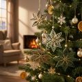 Paper star Christmas tree ornaments 10cm White Brown Green 6 pcs | Floristik24.ie
