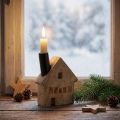 Decorative wooden house candle holder, black, 10.5×3.5×13cm | Floristik24.ie