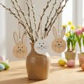 Decorative hanger wooden rabbit head natural white gold 10.5cm 8 pcs | Floristik24.ie