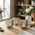 Glass tealight holders in grey with a ribbed design, 8cm, 6 pieces | Floristik24.ie