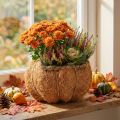 Pumpkin planter basket with foil, autumn decoration, orange, Ø18cm, H15cm | Floristik24.ie