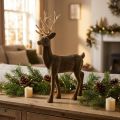 Decorative deer decorative figure decorative reindeer flocked brown H46cm | Floristik24.ie
