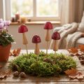 Flower stakes, mushroom design, wooden stakes, red, Ø2.5cm, 8 pieces | Floristik24.ie