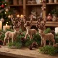Decoration deer mini brown flocked 11cm 6 pcs | Floristik24.ie