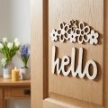 Wooden decoration flowers "Hello" nature deco sign with magnet 18/19.5cm 6pcs | Floristik24.ie