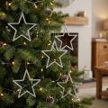 Christmas decoration star pendants, silver glitter, 12cm, 12 pieces, Christmas tree decoration, Christmas tree ornaments | Floristik24.ie