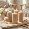 Pillar candles, beige, grooved, 70/130mm, 4 pieces | Floristik24.ie