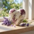 Heart-shaped ceramic decoration, lavender vintage stoneware, 10.5cm | Floristik24.ie