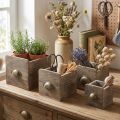 Wooden drawer set with handles, brown-washed - rustic storage, set of 4 in various sizes | Floristik24.ie