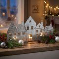 Christmas decoration houses, tealight holder metal silver 25cm | Floristik24.ie