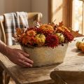 Autumn pot, plant bowl with leaves, metal decoration Golden L38cm H15cm | Floristik24.ie