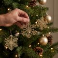 Deco hanger wood snowflakes deco gold winter Ø10cm 9pcs | Floristik24.ie