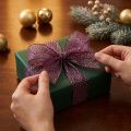 Decorative ribbon purple with golden dots, dimensionally stable, 25mm, 20m | Floristik24.ie