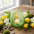 Tealight holder glass decoration yellow green pattern Ø6.5cm H10cm | Floristik24.ie