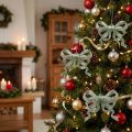 Christmas tree ornament bow 9cm with glitter green 12 pcs | Floristik24.ie