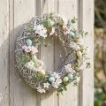 Decorative wreath, wood, rattan, natural white, Ø40cm, H9.5cm | Floristik24.ie
