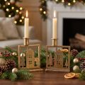 Candle holder Christmas house antique gold look 10×6×14cm 2pcs | Floristik24.ie