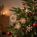 Straw stars Christmas tree decorations straw natural red Ø4-6cm 17 pcs | Floristik24.ie