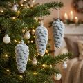 Pine cones, grey flocked, 11.5cm, 6 pieces, decoration | Floristik24.ie